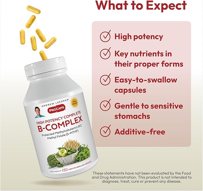 ANDREW LESSMAN High Potency B-Complex 360 Capsules - with High Levels of Folate Complex and Biotin, Promotes Cellular Growth, Energy, Immune Function, Detoxification, Fat Metabolism and More