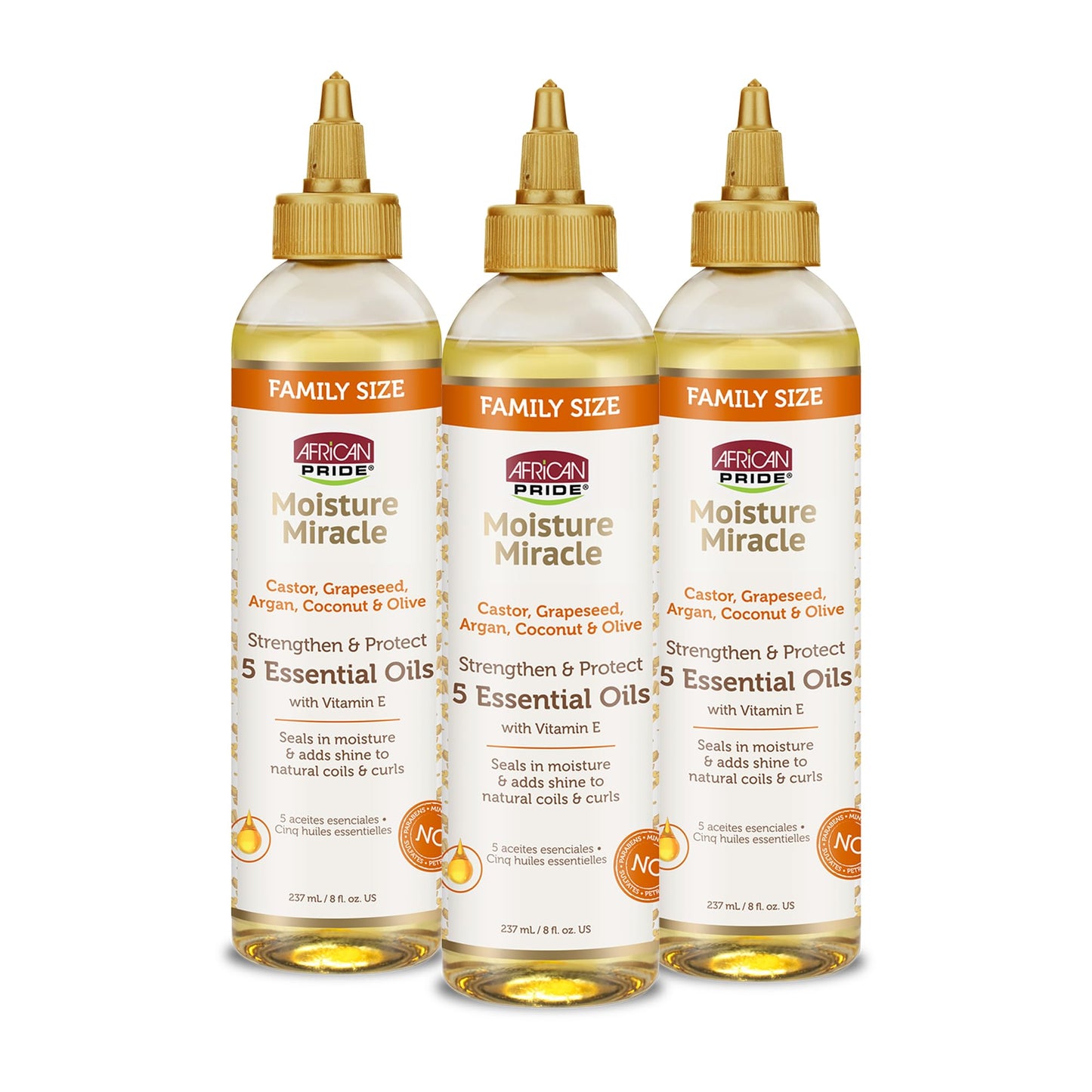 African Pride Moisture Miracle 5 Essential Hair Oils With Vitamin E (3 Pack) | Moisture, Shine, Protection, And Growth | Argan,
