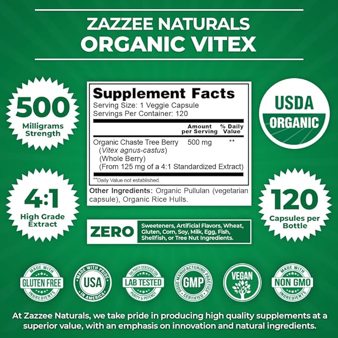 Zazzee Myo-Inositol Powder and USDA Organic Vitex Capsules, Vegan, All-Natural and Non-GMO