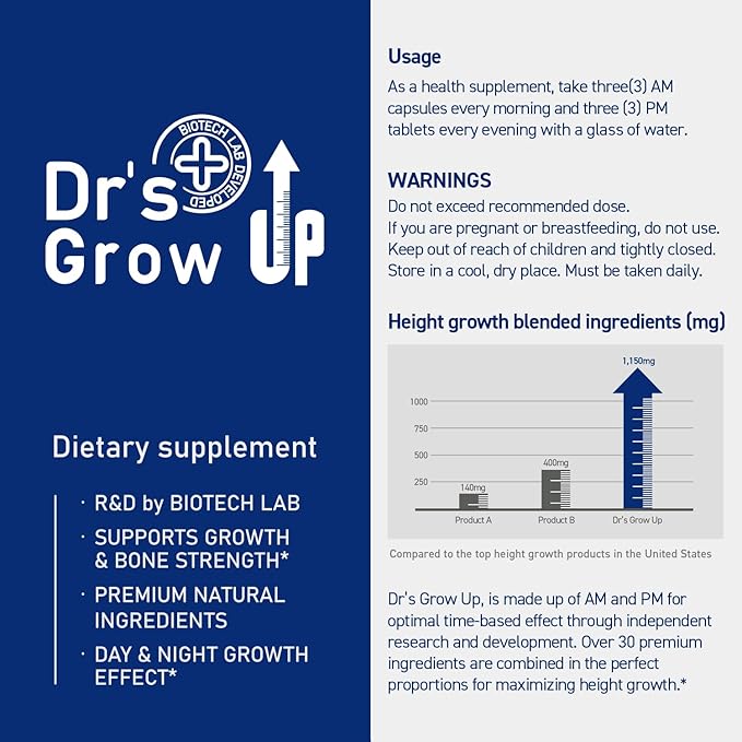 Dr's Grow UP AM & PM - Daily Nutritional Support for Bone & Joint Health - 90 Capsules & 90 Tablets