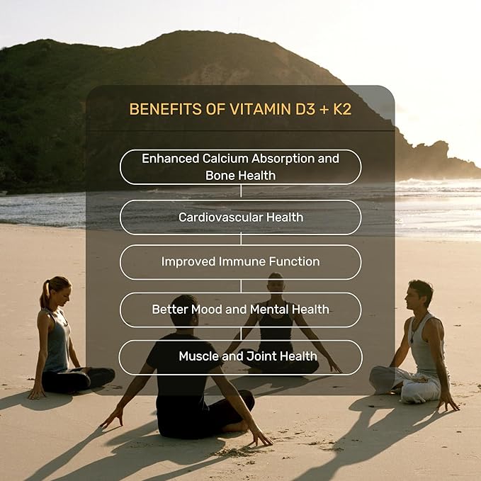 Validus Premium Formula Vitamin D3 + K2 Supplement High Potency 1000 IU D3 & 25mcg K2 - Supports Bone Health, Heart Health, Immune System, Enhanced Calcium Absorption - Non-GMO, Gluten-Free (180)