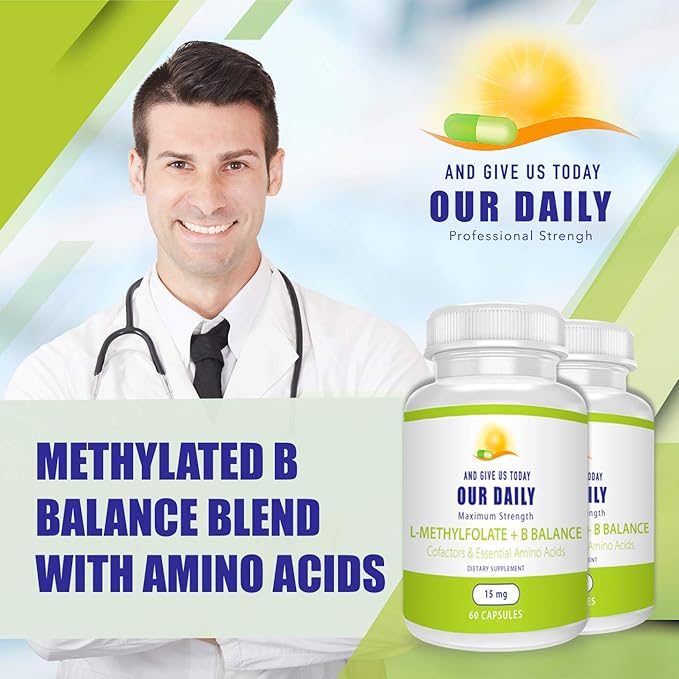 Our Daily Vites L-Methylfolate 15 MG B Complex Balance 5 MTHF Active Folate, Methylated B12, B9, B6, B2 Brain, Heart and Fetal Health, Non-GMO, 60 Count 2 Months