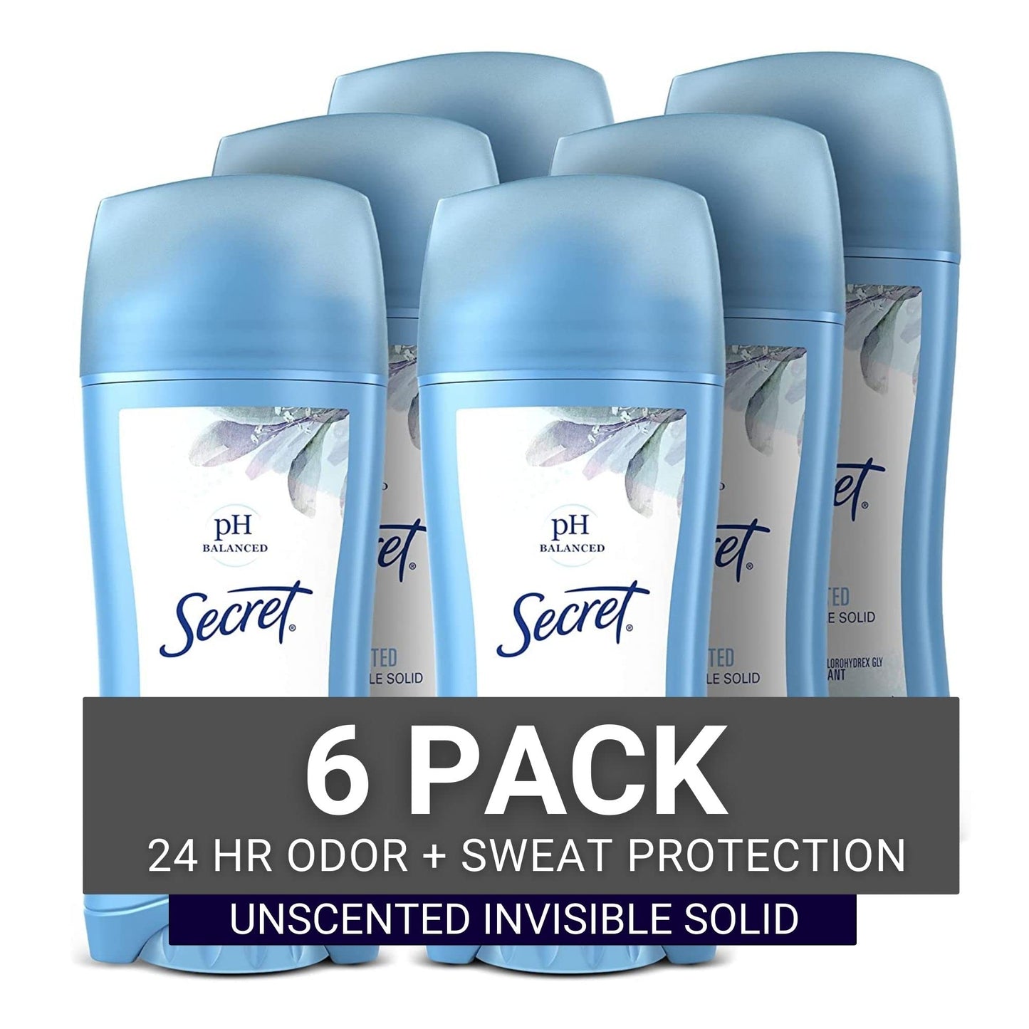 Secret Antiperspirant and Deodorant Women, Original Unscented Invisible Solid, pH Balanced, 2.6 Oz (Pack of 6)