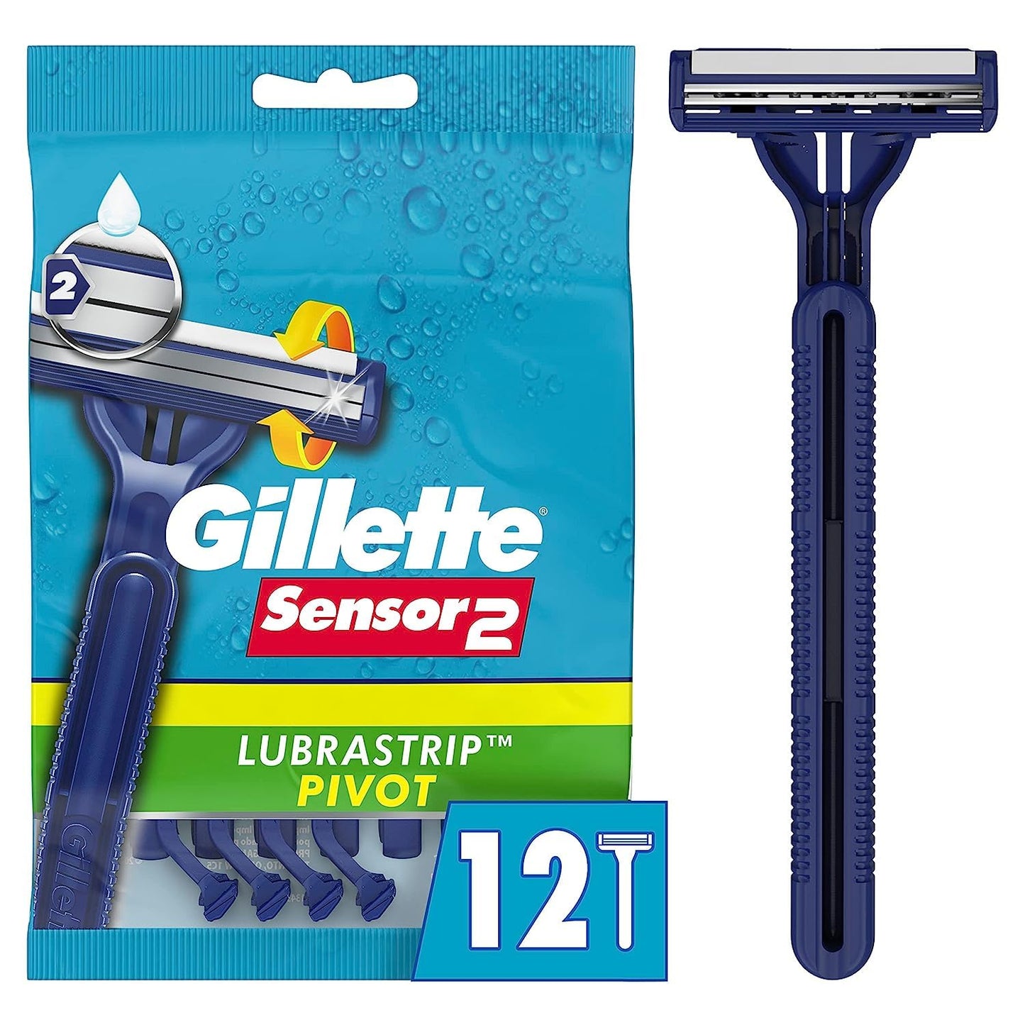 Gillette Sensor2 Pivoting Head + Lubrastrip Men'S Disposable Razors, 12 Count
