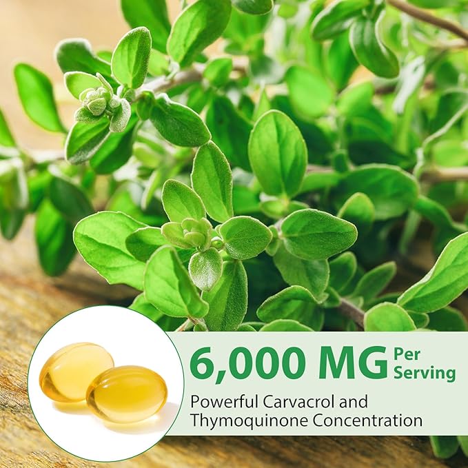 Oil of Oregano Softgels 6000mg, 2 in 1 Formulated with Black Seed Oil 200mg, Immune Support, Organic Oregano Oil Capsules, Natural Defense Supplement, Non-GMO, Easy to Swallow, 240 Softgels