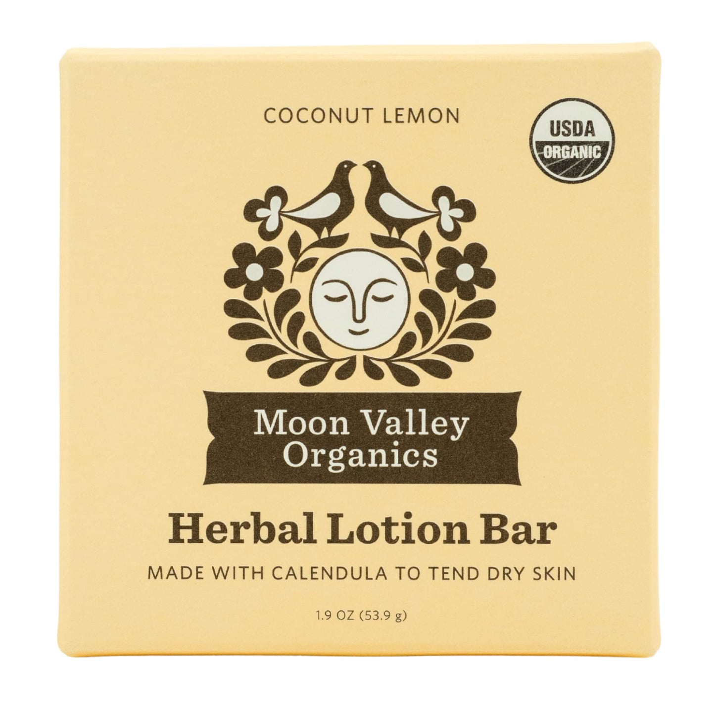 Moon Valley Organics Herbal Lotion Bar In Coconut Lemon, Moon Melt Bar, Calendula And Comfrey, Beeswax, Heal And Restore Chapped