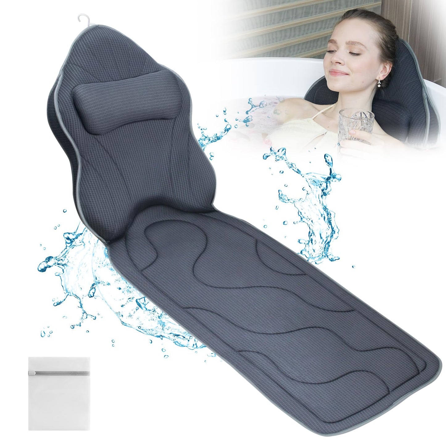 Poemland Luxury Thick Full Body Bath Pillows Mat & Cushion For Bathtub Headrest Neck Shoulder Support Comfort Relaxation Spa Acc