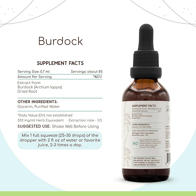 Burdock B60 Alcohol-Free Herbal Extract Tincture, Super-Concentrated Made with Burdock (Arctium Lappa) 2 fl oz