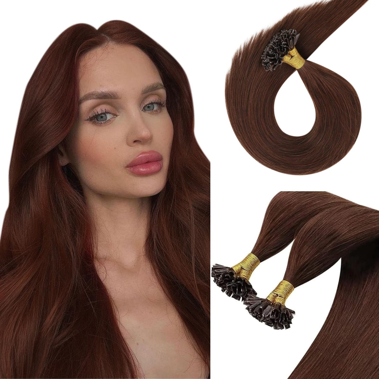 Sunny U Tip Hair Extensions Human Hair Auburn Brown Keratin Hair Extensions Auburn U Tip Keratin Hair Extensions 16Inch U Tip Hu