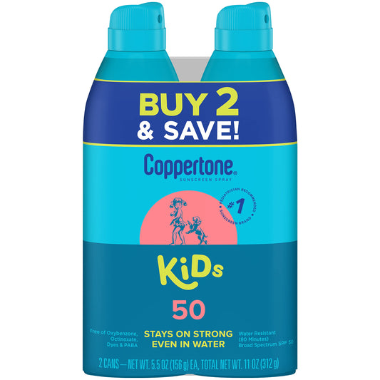 Coppertone Sunscreen Spray Spf 50, Broad Spectrum, Water Resistant For Kids, #1 Pediatrician Recommended Brand, 5.5 Ounce (Pack