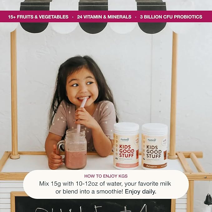 Nuzest - Kids Good Stuff - Vegan Smoothie Mix - Wild Strawberry - Multivitamin Nutritional Supplement Protein Shake - Dairy Free - Supporting Growth and Development - 225g/ 7.9 oz (15 Servings)