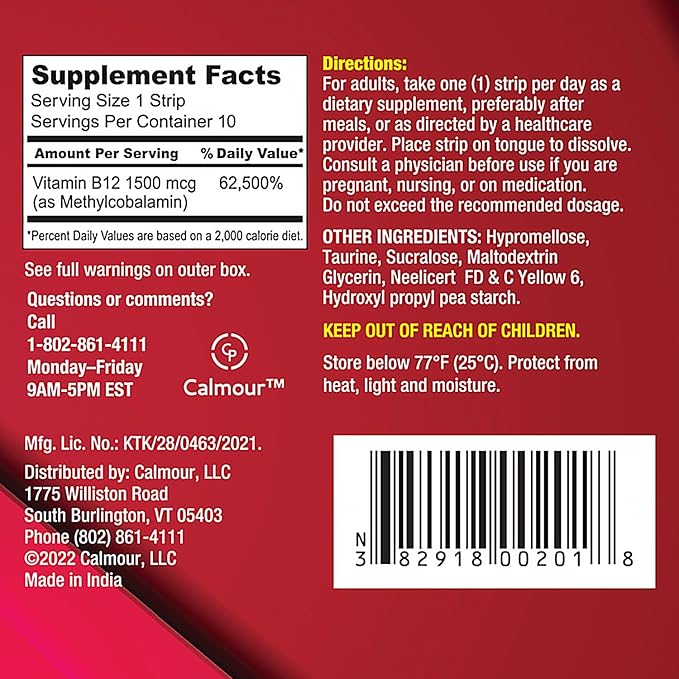 Vitamin B12 Strips 30 Pack | Easy Oral Dissolvable Mint Flavored Strips | 1500 mcg Strips | VIT B12 Dissolve Under Tongue | Methylcobalamin B-12 Vitamin Formula | Vegan Friendly & Gluten Free