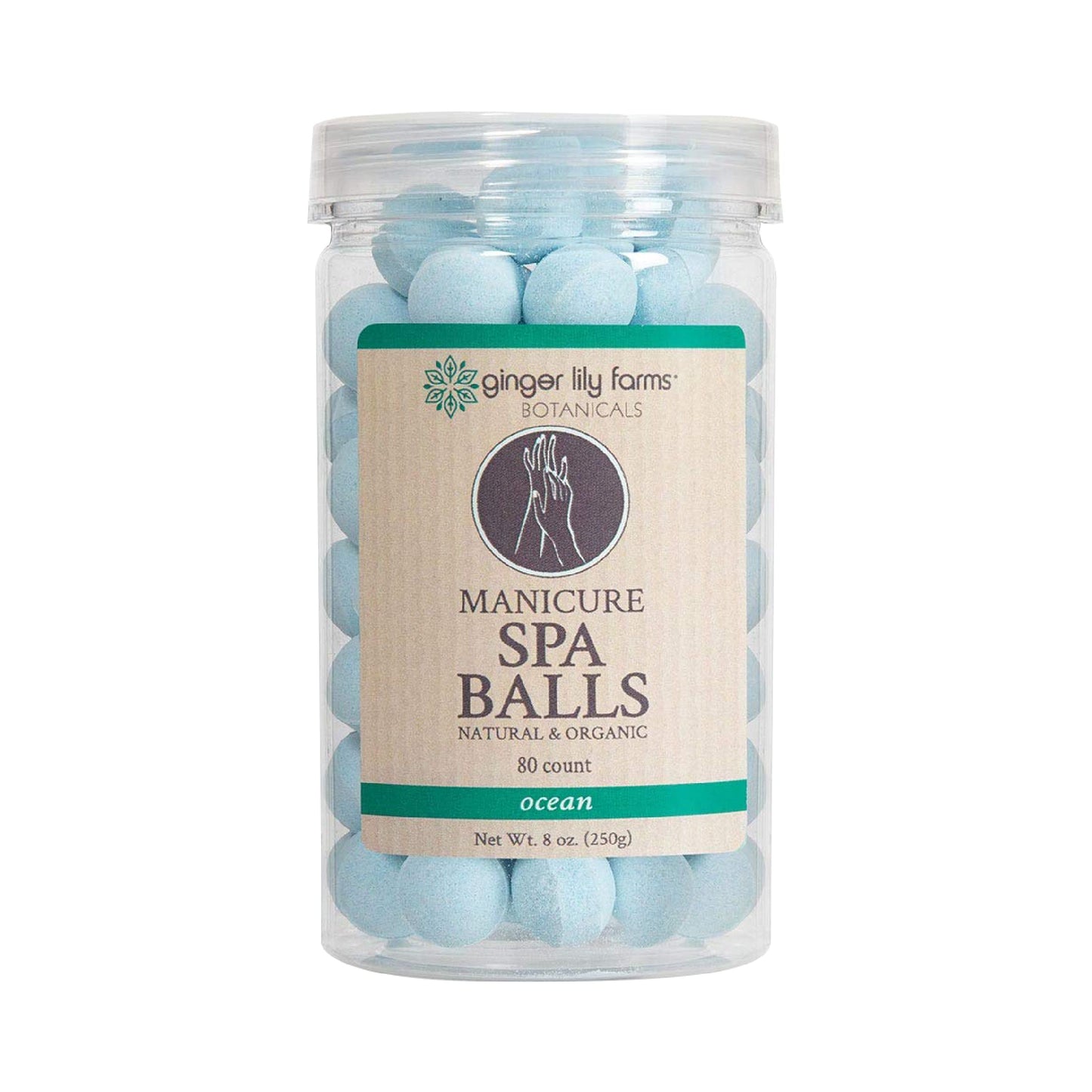 Ginger Lily Farms Botanicals Manicure Spa Balls Ocean, Manicure Soak Balls Replenishes Moisture, Softens and Conditions Skin, 8