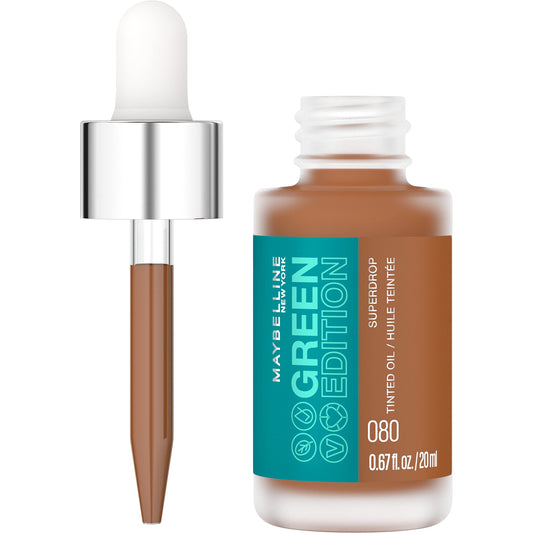 Maybelline Green Edition Superdrop Tinted Oil Base Makeup, Adjustable Natural Coverage Foundation Formulated With Jojoba & Marula Oil, 80, 1 Count
