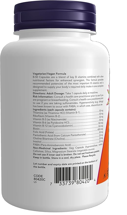 NOW Vitamin B-50 mg,100 Veg Capsules