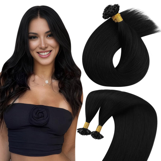 Sunny Hair Black K Tip Hair Extensions Real Human Hair Easy To Install 22Inch Ktip Human Hair Extensions Jet Black Keratin Hair
