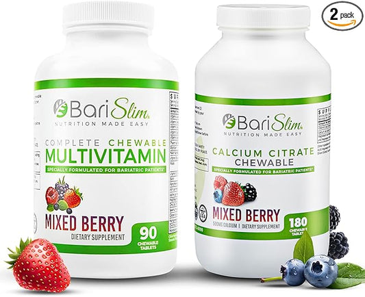BariSlim Chewable Bariatric Multivitamin Tablets - Specially Formulated Chewable Tablets for Patients After Weight Loss Surgery - Easy to Digest & Great Tasting Fruit Flavors | Pack of 2