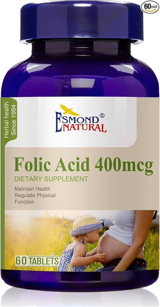 Folic Acid 400mcg (Pregnancy Support, Maintain Health Functions), GMP, Natural Product Assn Certified, Made in USA - 400mcg, 60 Tablets
