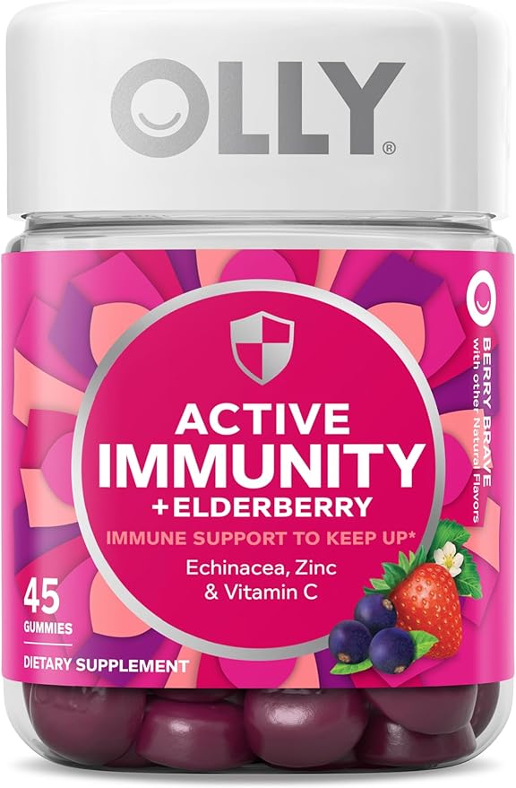 OLLY Laser Focus Ginseng Alpha GPC B Vitamins 36 Count & Active Immunity Elderberry 45 Gummies