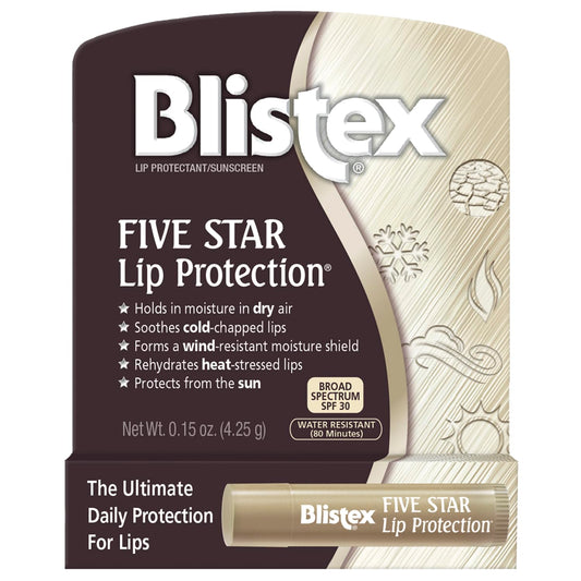 Blistex Five Star Lip Protection Balm, 0.15 Ounce - Wind & Water-Resistant Lip Care, Broad Spectrum Spf 30 Sun Protection, Sooth