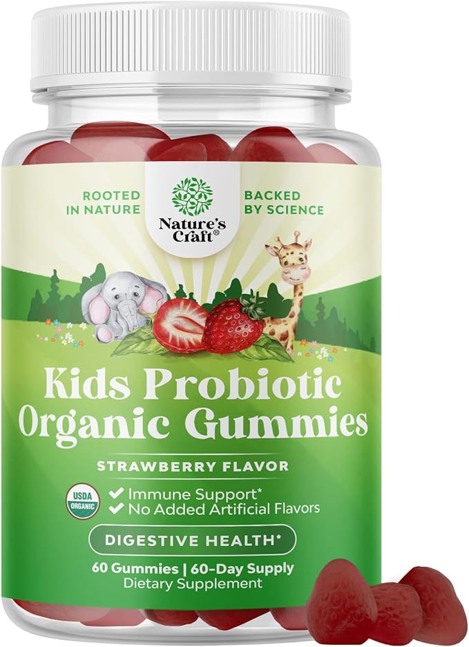 USDA Organic Kids Probiotic Gummies - Gut Bacteria Probiotics for Digestive Health & Stomach Relief - Gentle 2.5B CFU Kids Immune Support & Gut Heath Supplement - Vegan & Non-GMO Chews - 60 Count