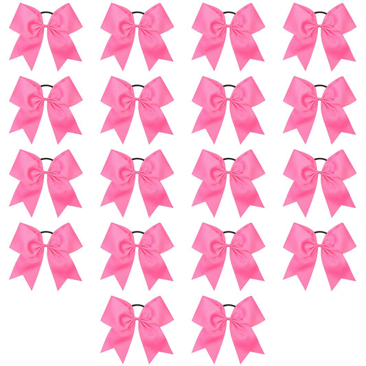 Cheer Bows, Caenagrion 18 Pcs 8'' Large Pink Cheer Hair Bows Ponytail Holder Elastic Band Handmade For Cheerleaders Teen Girls C