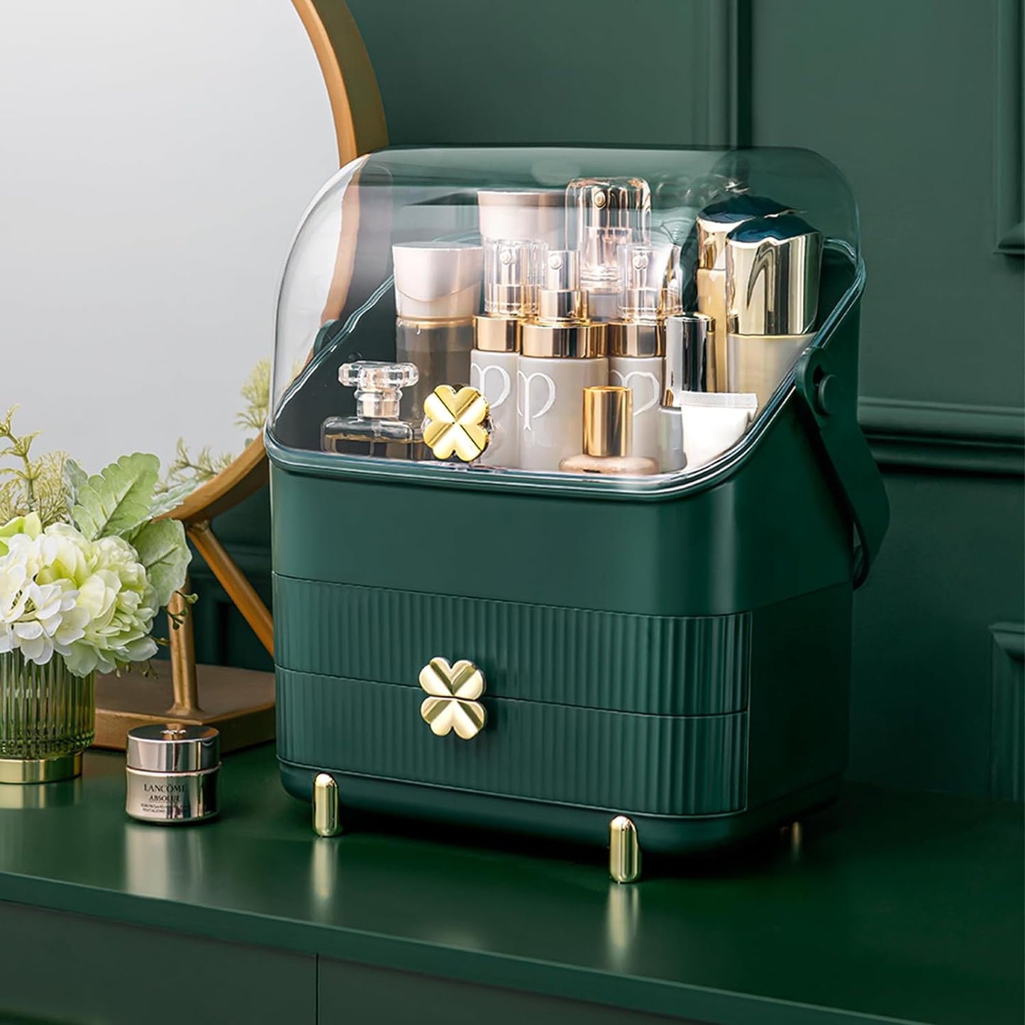 Makeup Organizer | 3-Tier Cosmetic Storage Box with Dust Cover & Drawers | Ivory