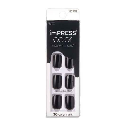 KISS imPRESS No Glue Mani Press On Nails, Color, 'All Black', Black, Short Size, Squoval Shape, Includes 30 Nails, Prep Pad, Ins