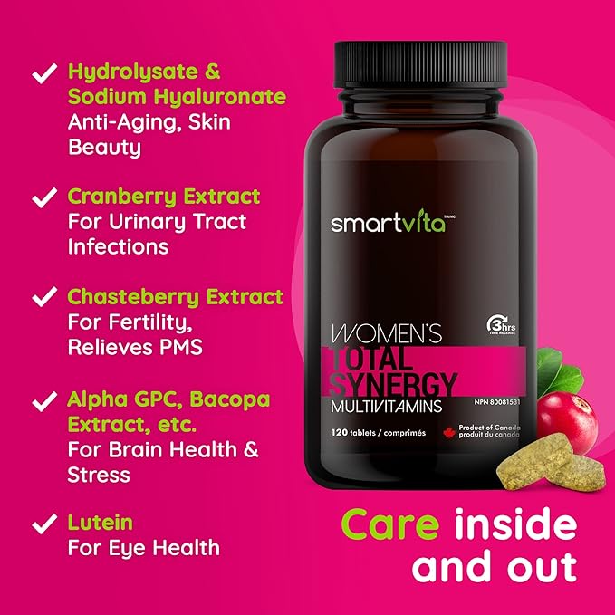 Smartvita - Women’s Multivitamins, Energy & Immune Booster, Womens Multivitamins for Wellness, Beauty Support, Hair Skin and Nails, Womens Vitamins with Smart Release Technology, 120 Tablets