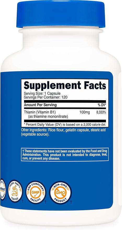 Nutricost Vitamin B1 (Thiamine) 100mg, 120 Capsules - Gluten Free and Non-GMO