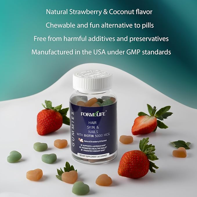 Hair Skin and Nails Gummies - Supports Healthy Hair, for Men & Women, Vegan Biotin Vitamins, Hair Growth, Stronger Nails, Healthy Skin, Made in USA, 60 Count