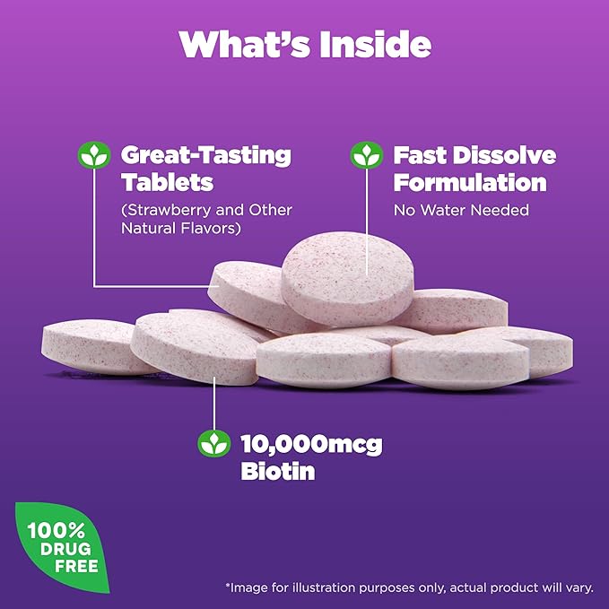 Natrol Beauty Biotin 10000mcg, Dietary Supplement for Healthy Hair, Skin, Nails and Energy Metabolism, 60 Strawberry-Flavored Fast Dissolve Tablets, 60 Day Supply (Pack of 12)