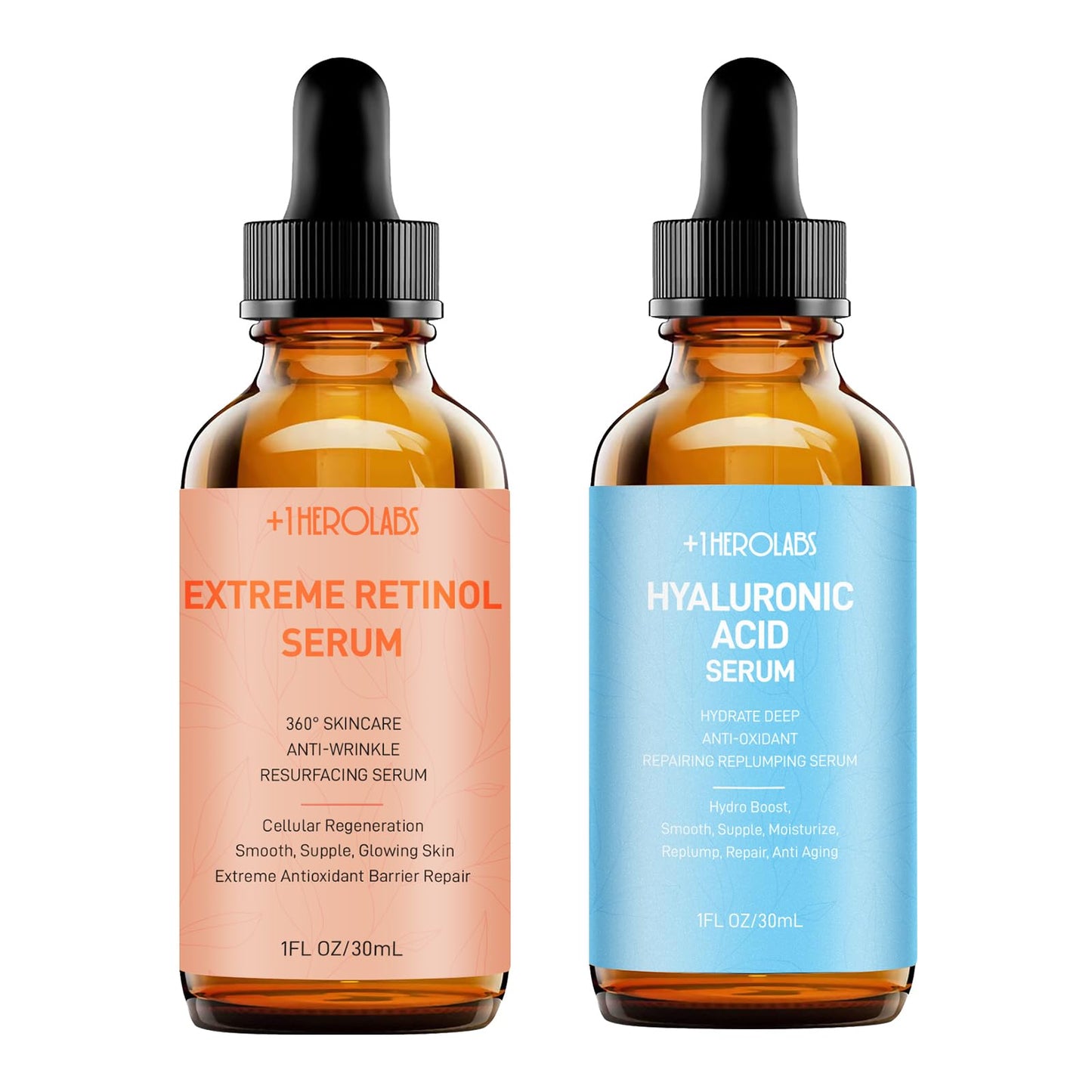 +1Herolabs Face Serum Set - Retinol Serum & Hyaluronic Acid For Face - Anti Aging Skin Care Set For Women - Firm, Wrinkle Smooth