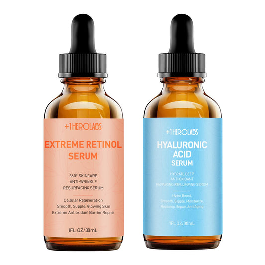 +1Herolabs Face Serum Set - Retinol Serum & Hyaluronic Acid For Face - Anti Aging Skin Care Set For Women - Firm, Wrinkle Smooth