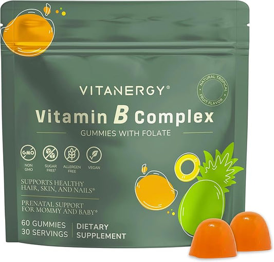Tropical B Complex Gummies for Women – Sugar-Free, Vegan, Non-GMO – 7 B Vitamins + Iron, Energy & Immune Support – Portable Pouch, Made in USA, 60 Count