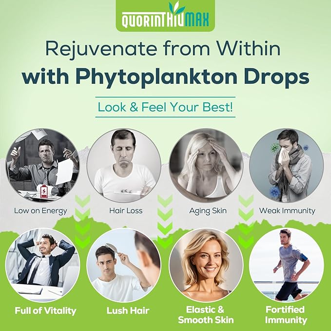Marine Phytoplankton Drops 2000mg - High Absorption Phytoplankton Supplement with Wheatgrass & Fo-ti for Cellular Wellness, Hair Growth, Energy & Immunity | Green Apple Flavor, 60ml (Pack of 2)