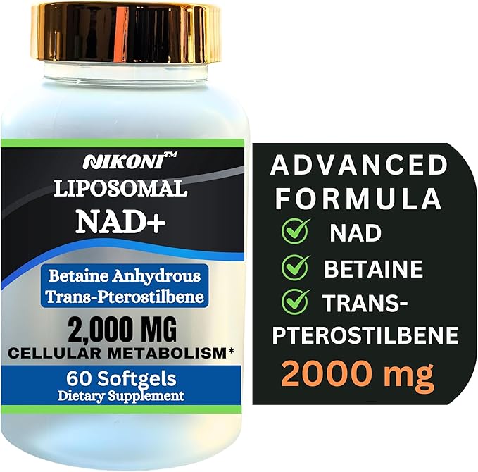 Liposomal NAD+ 2000 mg with TMG and Pterostilbene, Supports Healthy Aging-60 Softgels