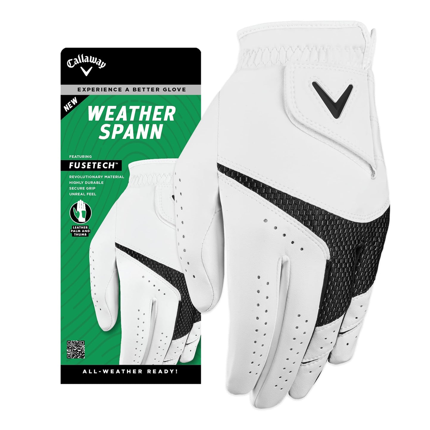 Callaway Golf Weather Spann Glove (Worn on Left Hand, Cadet (Short Fingers), Small, White)