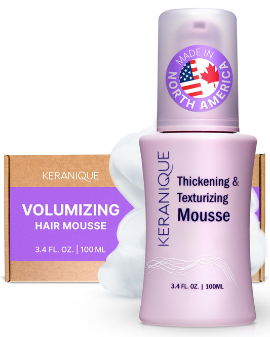 Keranique Volumizing Hair Mousse For Women - Thickening And Styling Anti-Frizz Foam Spray - Fine, Straight, Wavy, And Curly Hair