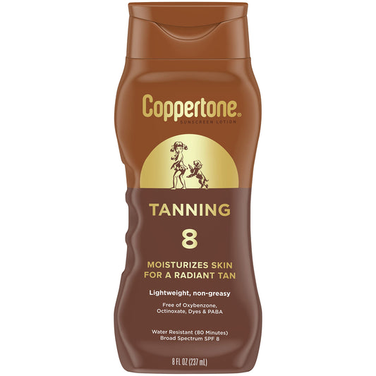 Coppertone Tanning Sunscreen Lotion, Antioxidant, Water Resistant Body Sunscreen Spf 8, Broad Spectrum Spf 8 Sunscreen, 8 Fl Oz