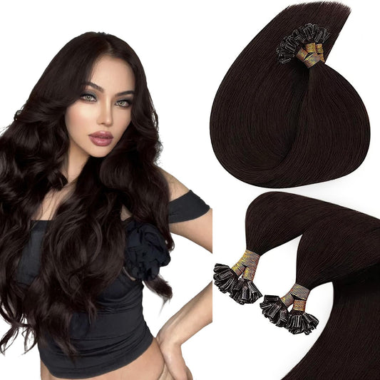 Sunny Dark Brown U Tip Hair Extensions Pre Bonded U Tip Hair Extensions Human Hair #2 Brown Utips Hair Extensions Dark Brown Uti