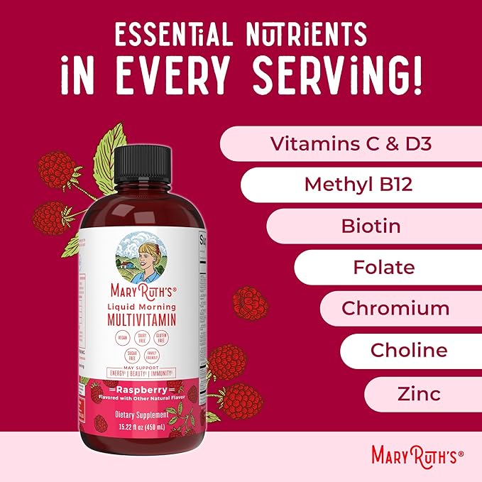 Multivitamin for Women, Men & Kids by MaryRuth's | Liquid Morning Multivitamin | Mens, Womens Vitamins | Vitamin A C D E B6 B12 Biotin Zinc | Beauty | Vegan | Non-GMO | Gluten Free | 15 Servings