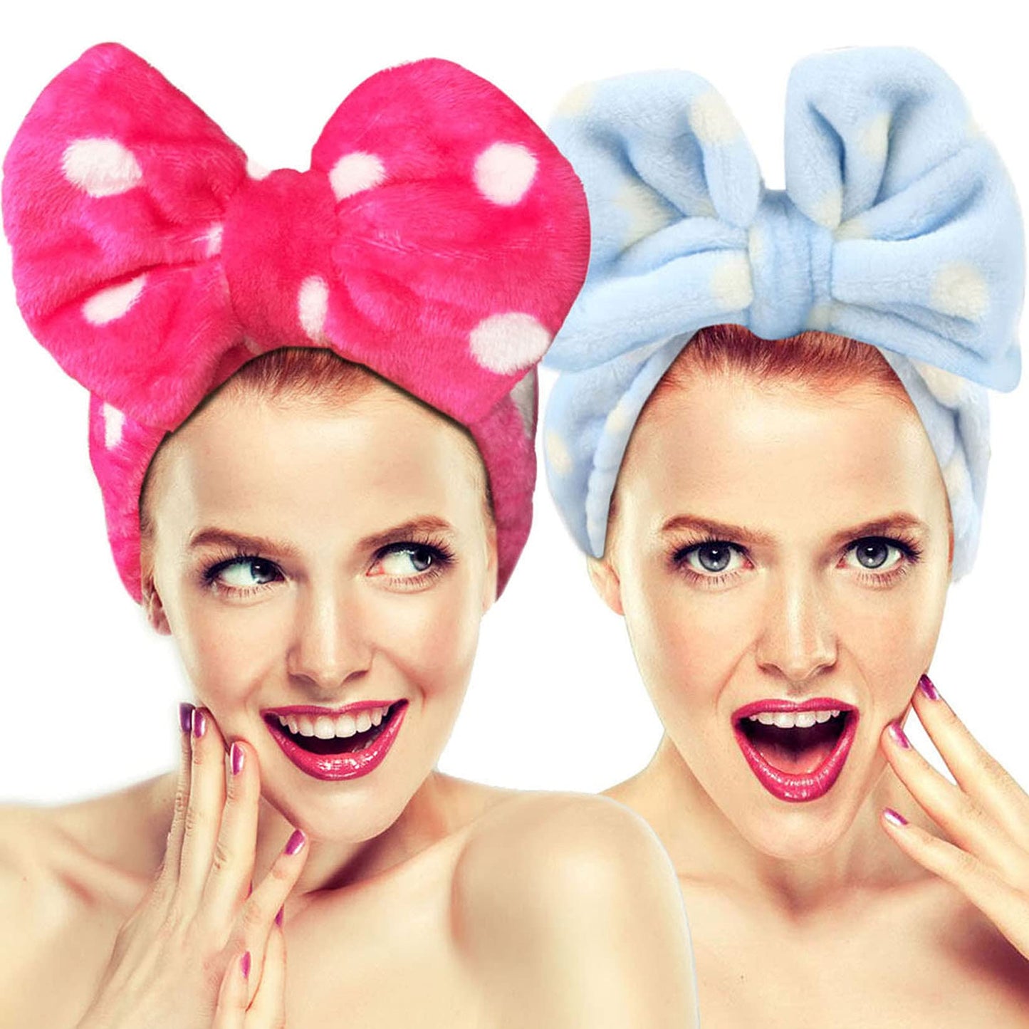 Hairizone 2 Pack Makeup Headbands For Washing Face Shower Spa, Soft And Cute Big Bow Hair Bands For Women And Girls (Light Blue/