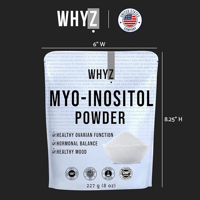 Myo-Inositol Powder 8oz, Natural Myo Inositol Supplement for Ovarian Support, Fertility and Hormonal Balance, Pure Inositol Powder, Myo-Inositol Supplement for Energy, Brain Health, 454 Servings