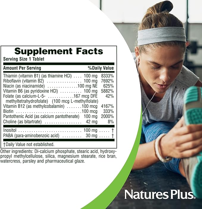 Natures Plus Mega B-100 Complex - 90 Sustained Release Vegetarian Tablets - Energy & Brain Booster - Gluten Free - 90 Servings