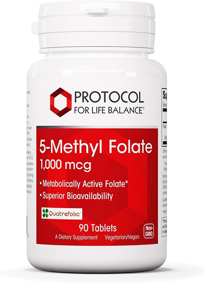 PROTOCOL FOR LIFE BALANCE 5-Methylfolate 1,000mcg - Superior Methyl Folate Bioavailability - for Brain Support - Folate Supplement for Women & Men - Kosher & Vegan - 90 Tabs