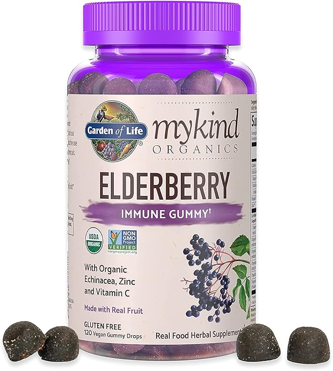 Garden of Life Organics Elderberry Gummies for Adults & Kids - Immune Support Supplement with Organic Fruit & Organics Women 40+ Gummy Vitamins - Berry - Certified Organic