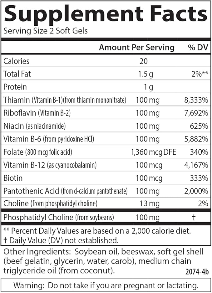 Carlson - B-100 Gels, High-Potency Vitamin B Complex, Energy Production, Cellular Support & Optimal Wellness, 200 Softgels