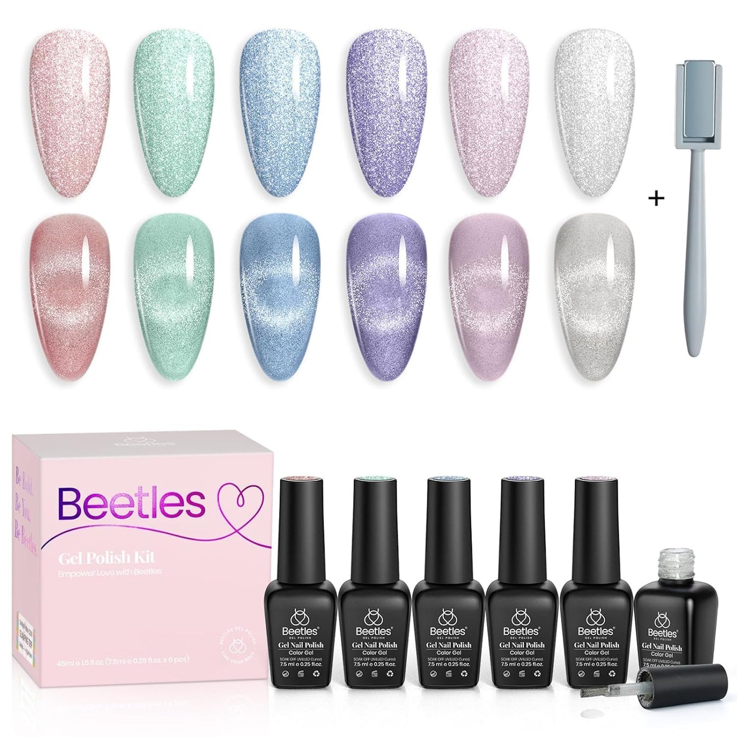 Beetles 6 Colors Holographic Glitter Cat Eye Spring Gel Nail Polish Kit With Magnet Romantic Galaxy Series Soak Off Uv Led Gel N