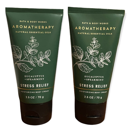 Bath And Body Works 2 Piece Pack Aromatherapy Eucalyptus Spearmint Stress Relief Travel Size ( 2.5 Oz / 57 G Each) Body Cream